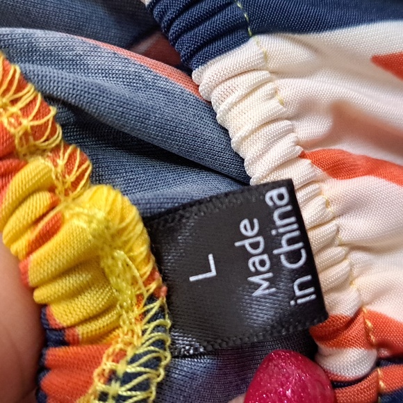 Mlle Gabrielle Multicolor Tropical Ruffle Off The Shoulder Maxi Dress. Size Lg - Picture 10 of 12